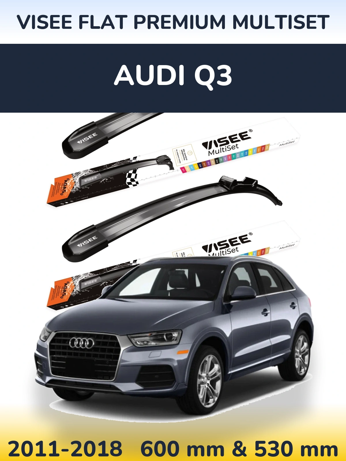 Komplet przednich wycieraczek VISEE FLAT PREMIUM MultiSet 600 & 530 mm do Audi Q3 2011-2018