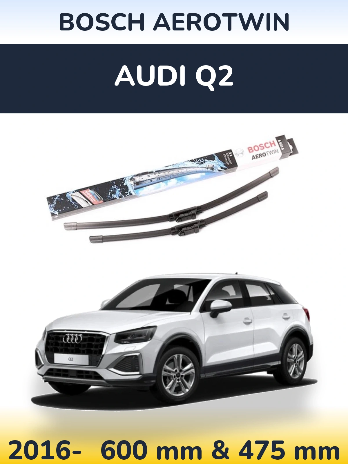 Комплект передних дворников BOSCH AeroTwin 600 & 475 мм для Audi Q2 2016-2026