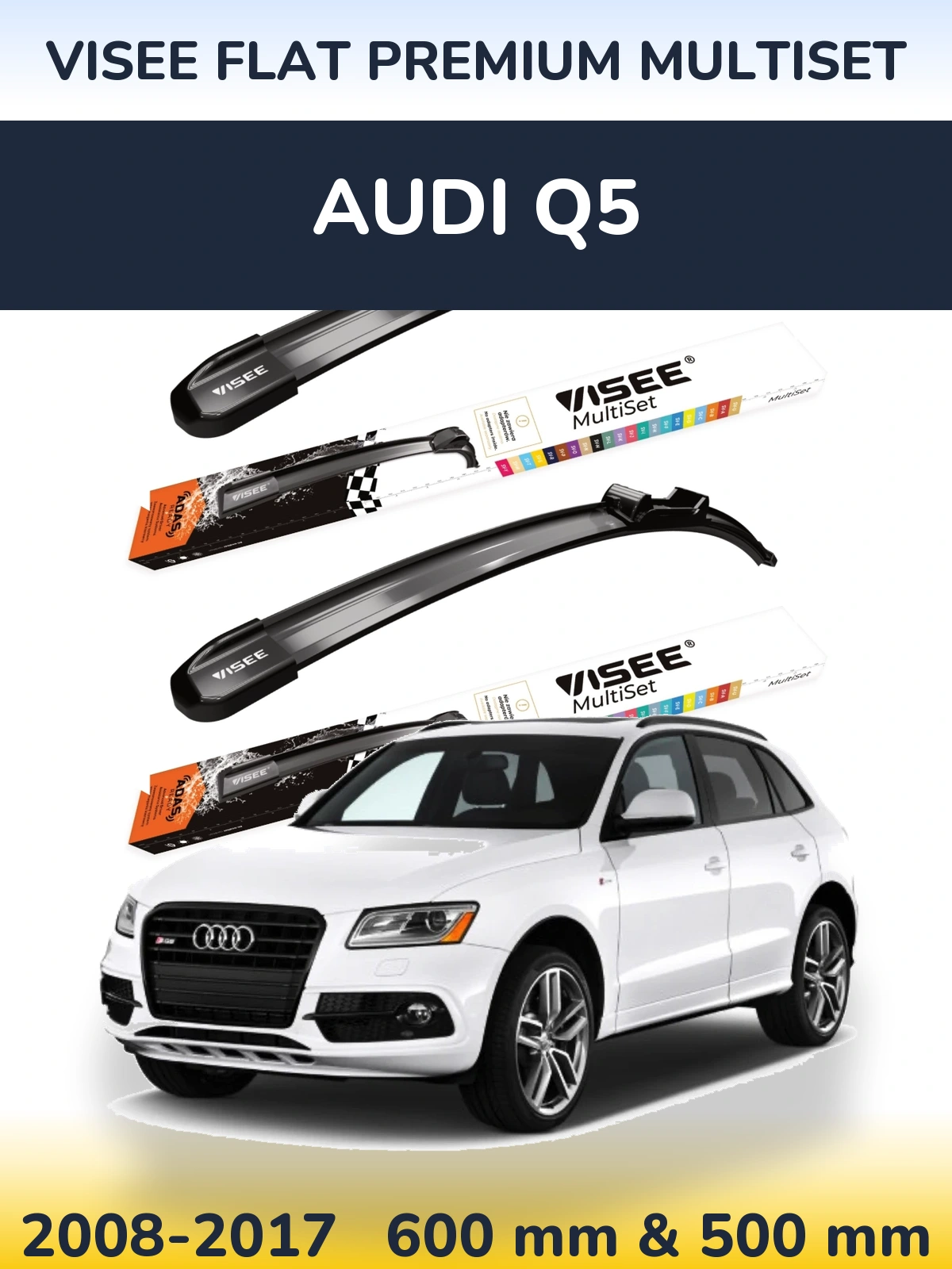 Front wiper blade set VISEE FLAT PREMIUM MultiSet 600 & 500 mm for Audi Q5 2008-2017