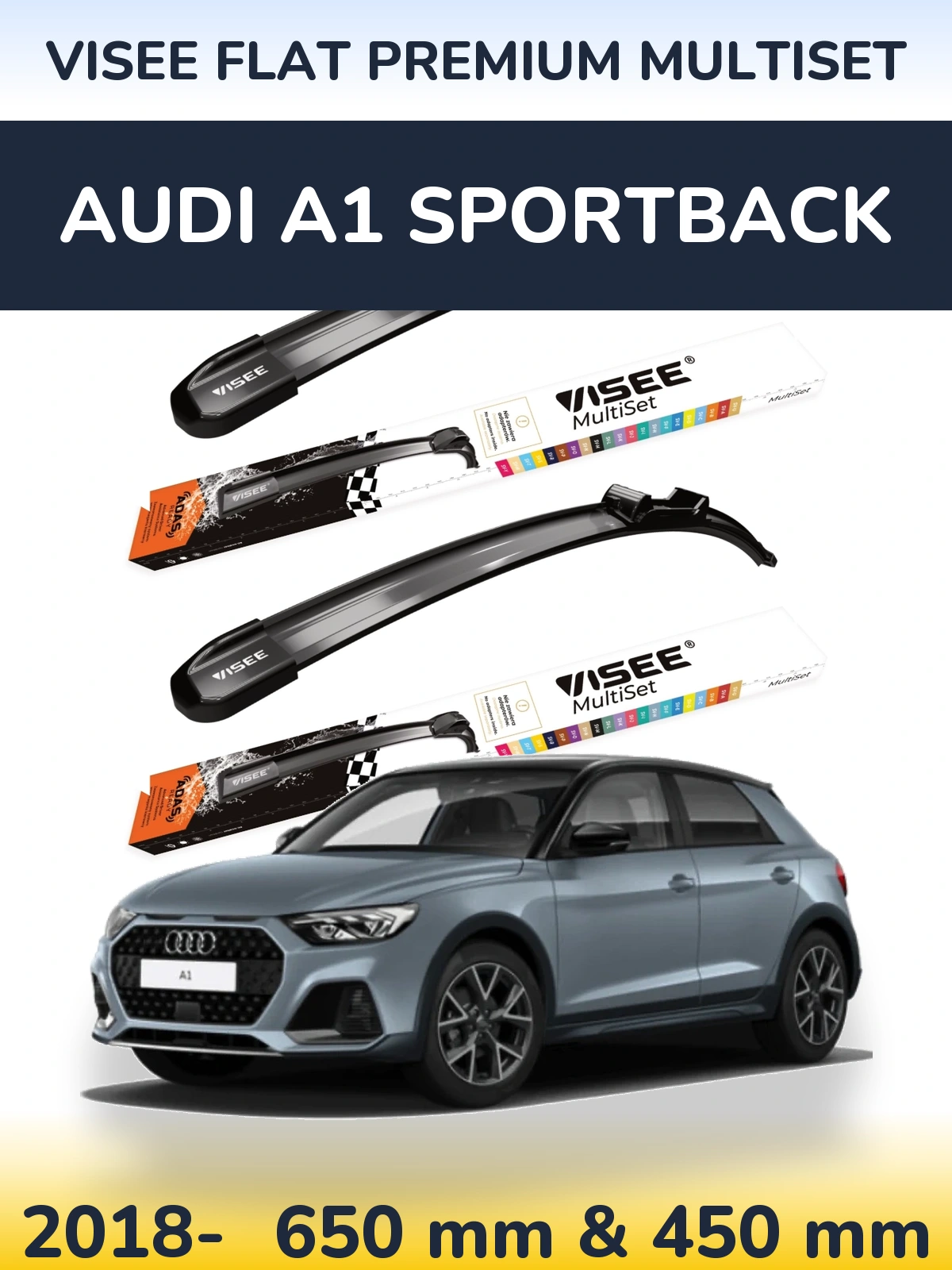 Komplet przednich wycieraczek VISEE FLAT PREMIUM MultiSet 650 & 450 mm do Audi A1 Sportback 2018-2026