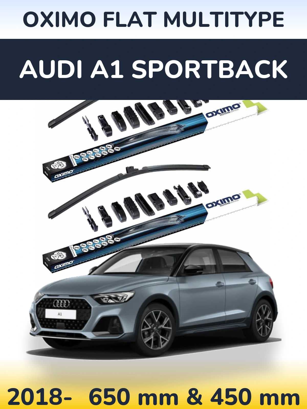 Komplet przednich wycieraczek Oximo Flat MultiType 650 & 450 mm do Audi A1 Sportback 2018-2026