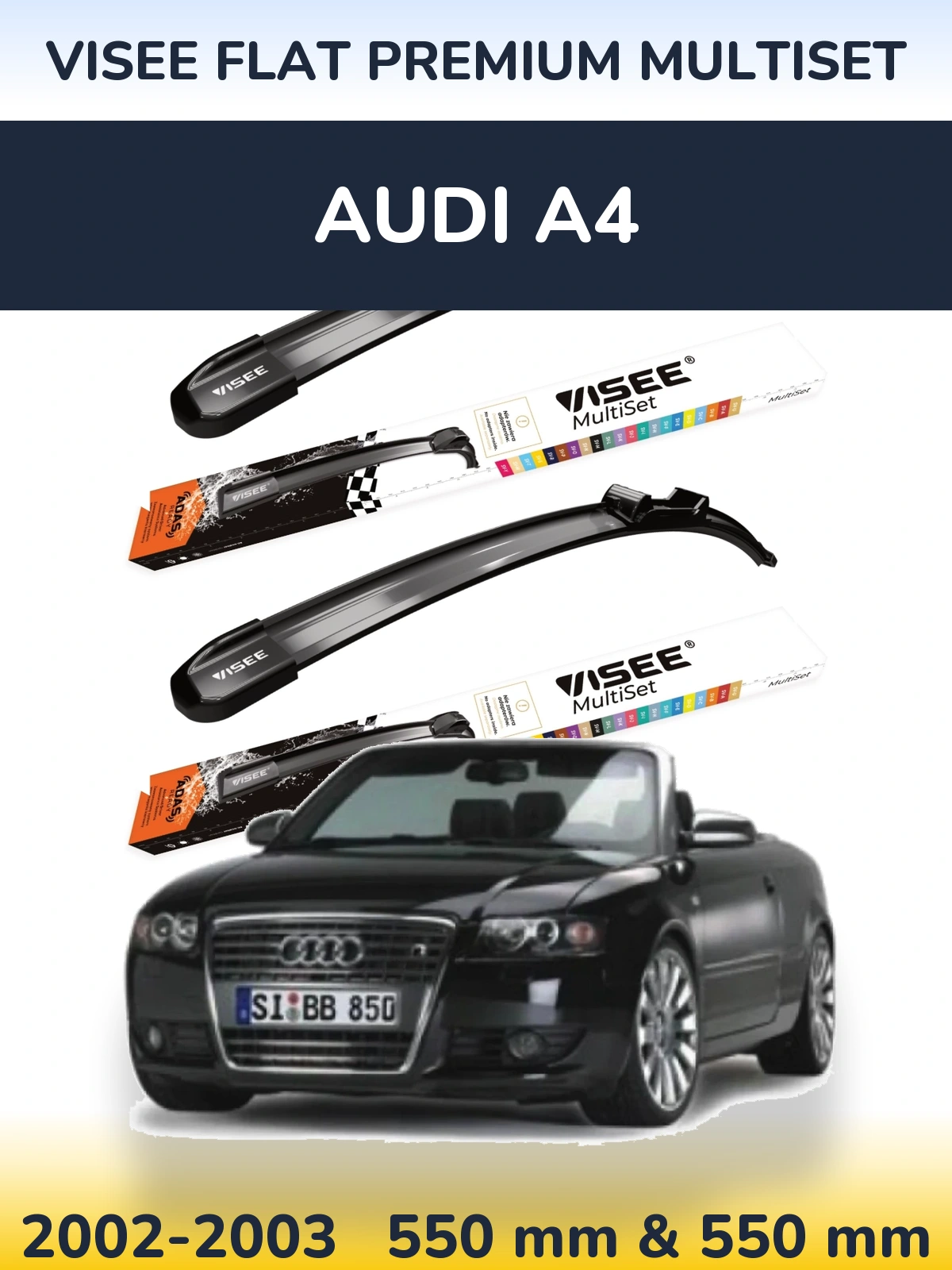 Комплект передних дворников VISEE FLAT PREMIUM MultiSet 550 & 550 мм для Audi A4 2002-2003