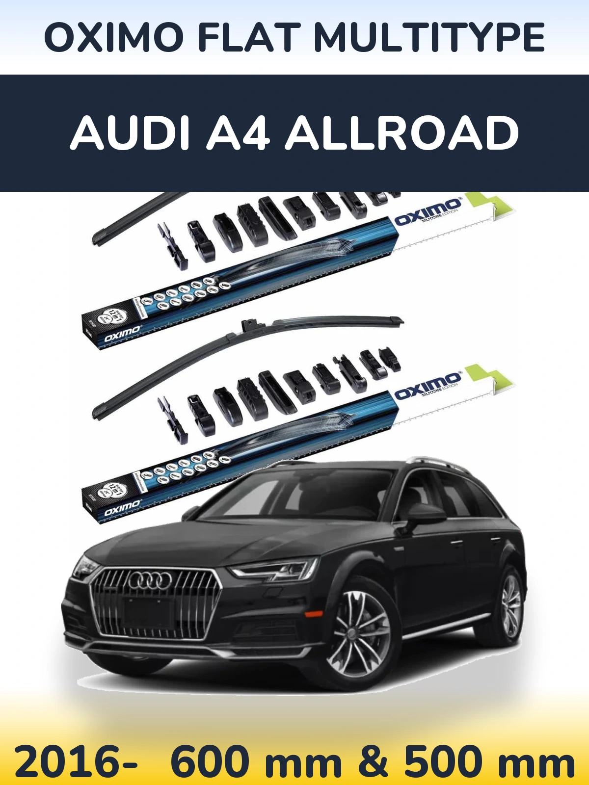 Комплект передних дворников Oximo Flat MultiТипe 600 & 500 мм для Audi A4 Allroad 2016-2026