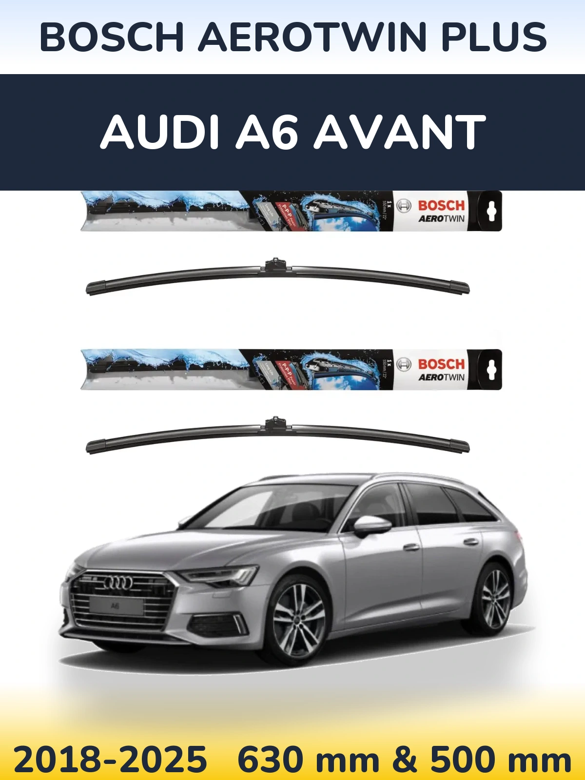 Комплект передних дворников BOSCH AeroTwin Plus 600 & 500 мм для Audi A6 Avant 2018-2025
