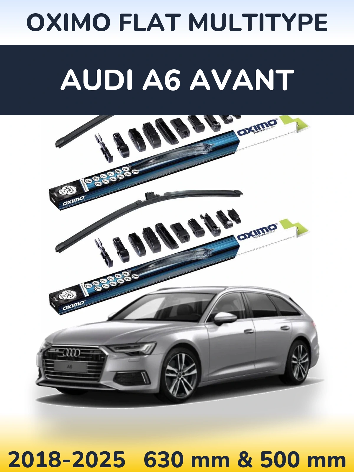 Комплект передних дворников Oximo Flat MultiТипe 600 & 500 мм для Audi A6 Avant 2018-2025