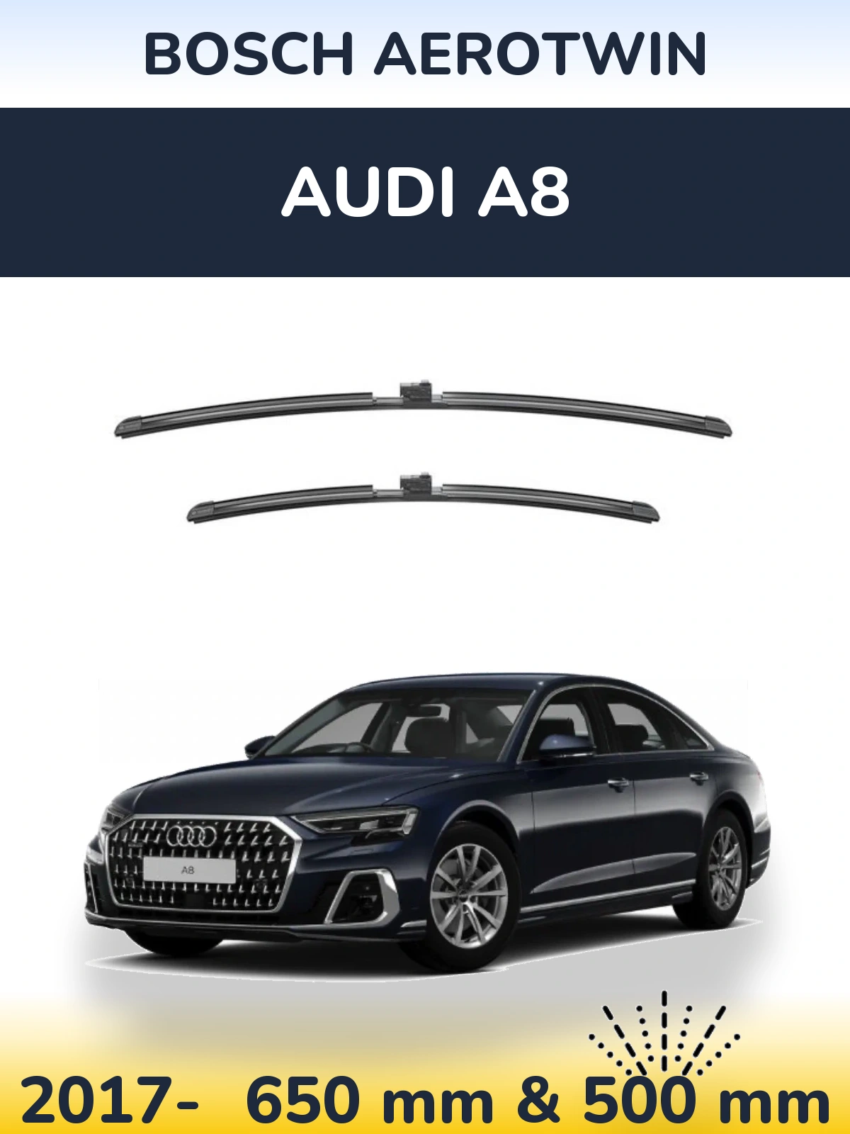 Комплект передніх щіток BOSCH AeroTwin 650 & 500 мм для Audi A8 2017-2026