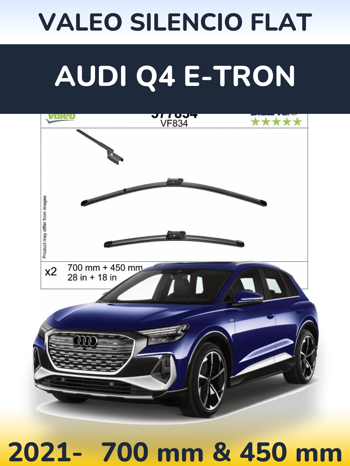 Komplet przednich wycieraczek Valeo Silencio Flat 700 & 450 mm do Audi Q4 e-tron 2021-2026