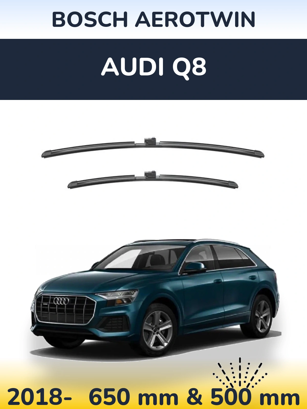 Front wiper blade set BOSCH AeroTwin 650 & 500 mm for Audi Q8 2018-2026