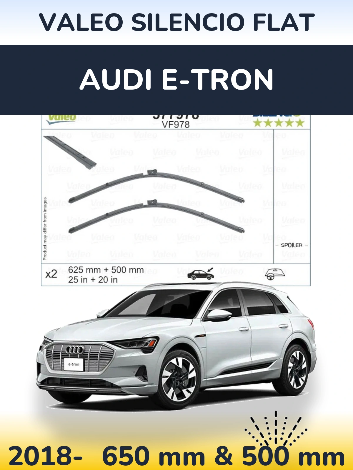 Комплект передніх щіток Valeo Silencio Flat 625 & 500 мм для Audi e-tron 2018-2026