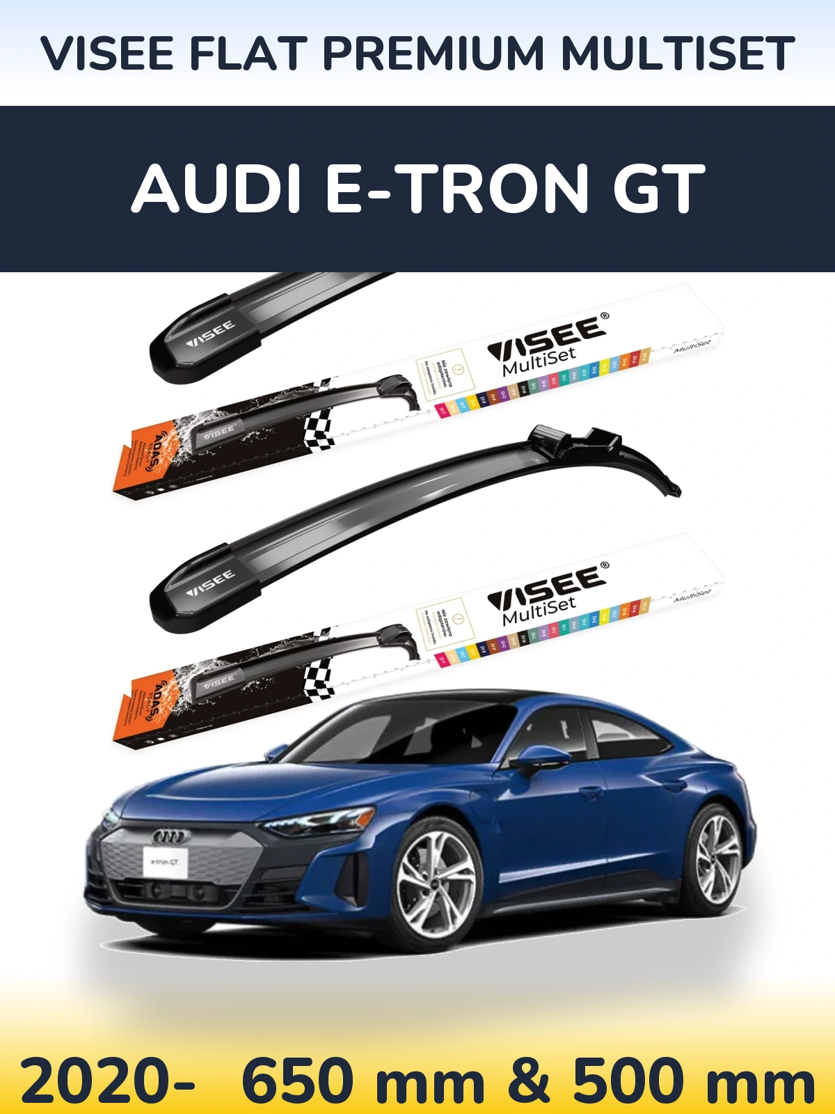 Комплект передних дворников VISEE FLAT PREMIUM MultiSet 650 & 500 мм для Audi e-tron GT 2020-2026