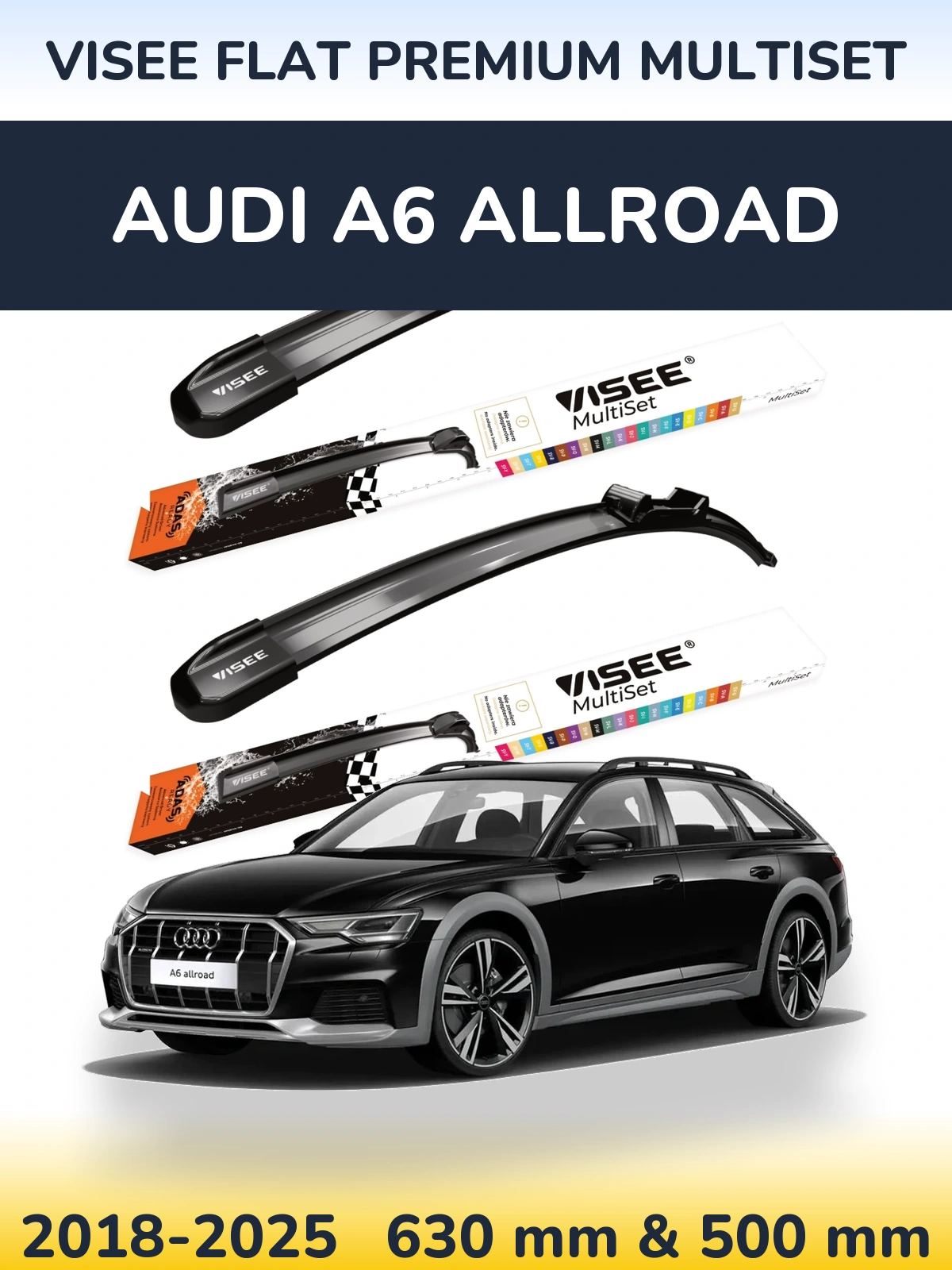 Front wiper blade set VISEE FLAT PREMIUM MultiSet 630 & 500 mm for Audi A6 Allroad 2018-2025