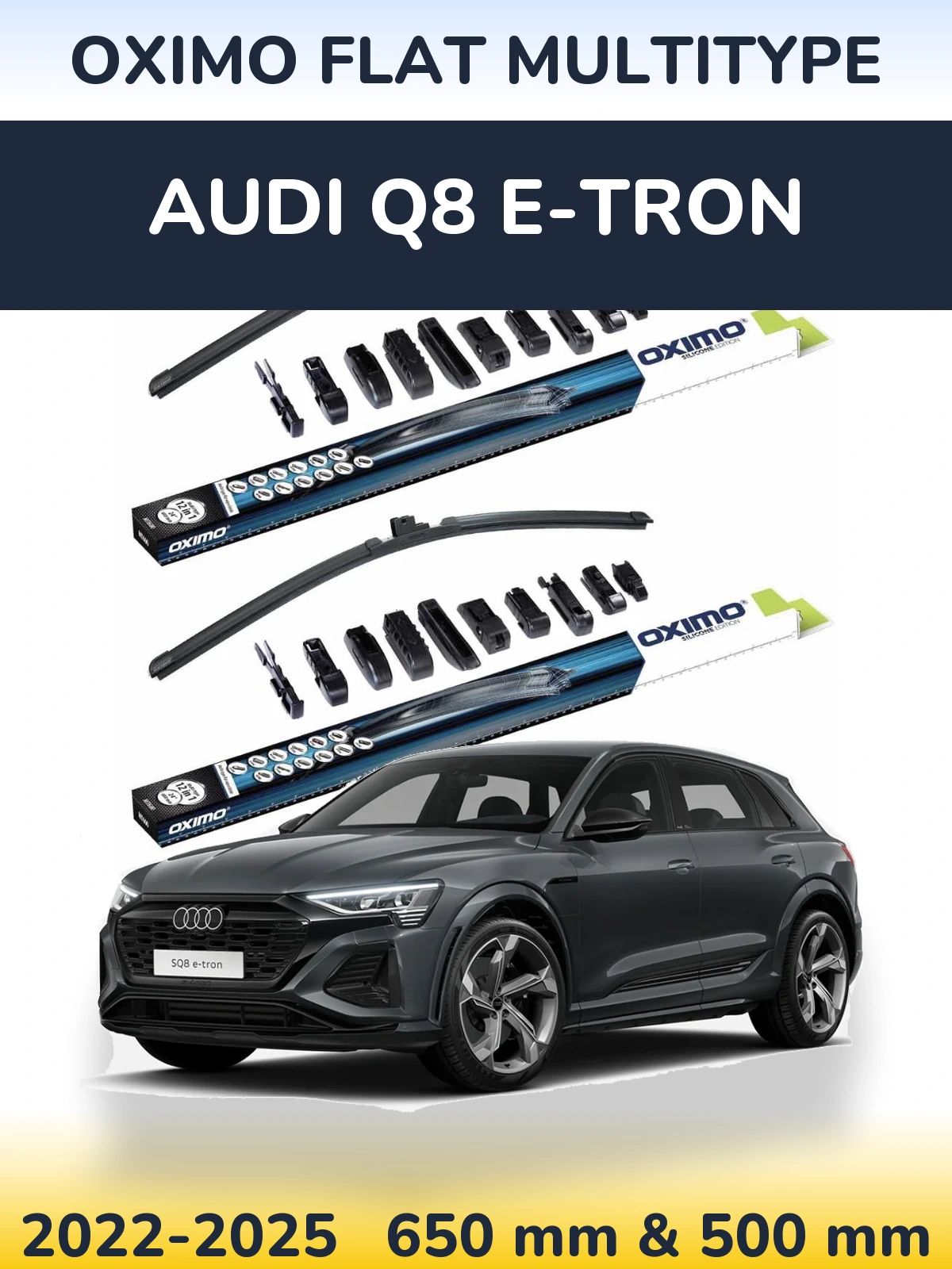 Комплект передних дворников Oximo Flat MultiТипe 650 & 500 мм для Audi Q8 e-tron 2022-2025