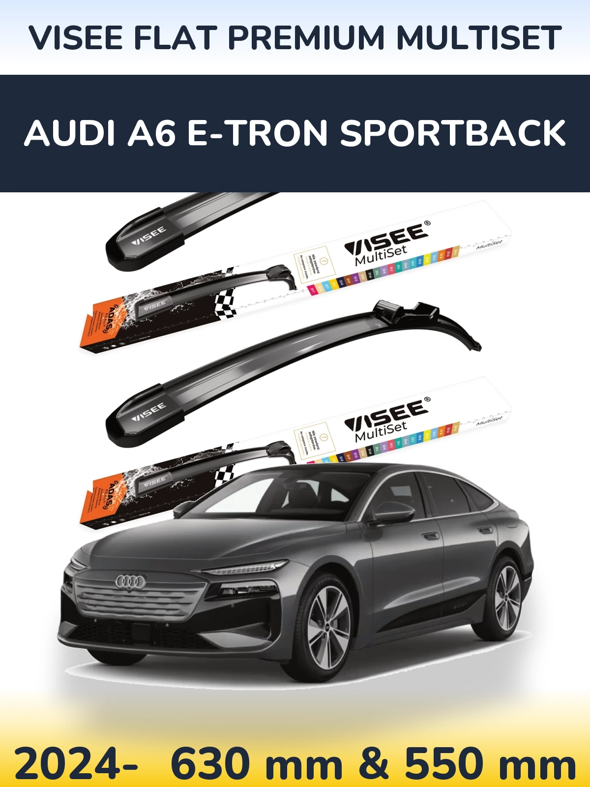 Комплект передніх щіток VISEE FLAT PREMIUM MultiSet 630 & 550 мм для Audi A6 e-tron Sportback 2024-2026
