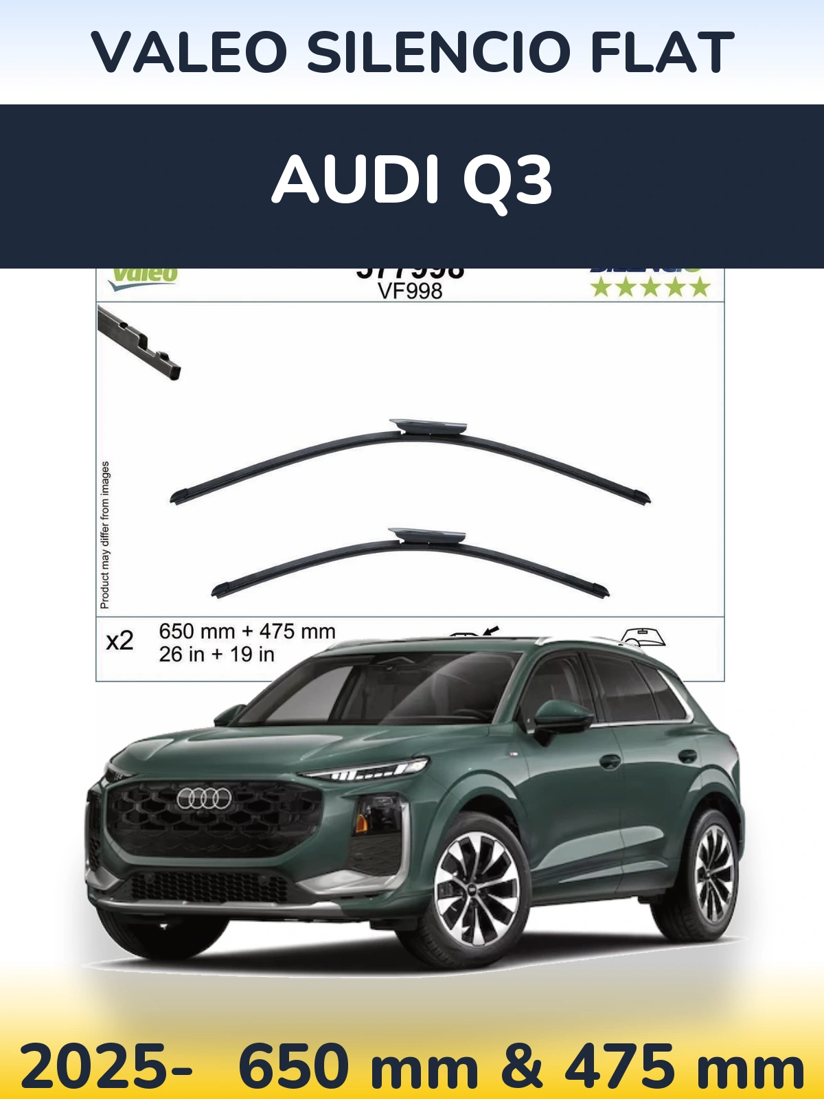 Komplet przednich wycieraczek Valeo Silencio Flat 650 & 475 mm do Audi Q3 2025-2026