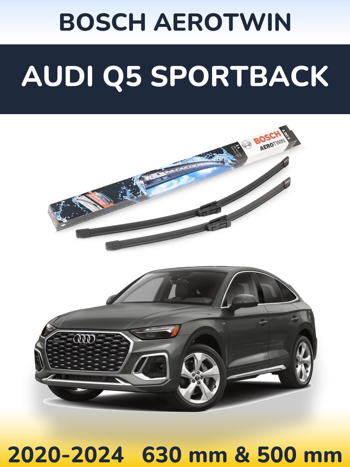 Комплект передних дворников BOSCH AeroTwin 600 & 500 мм для Audi Q5 Sportback 2020-2024