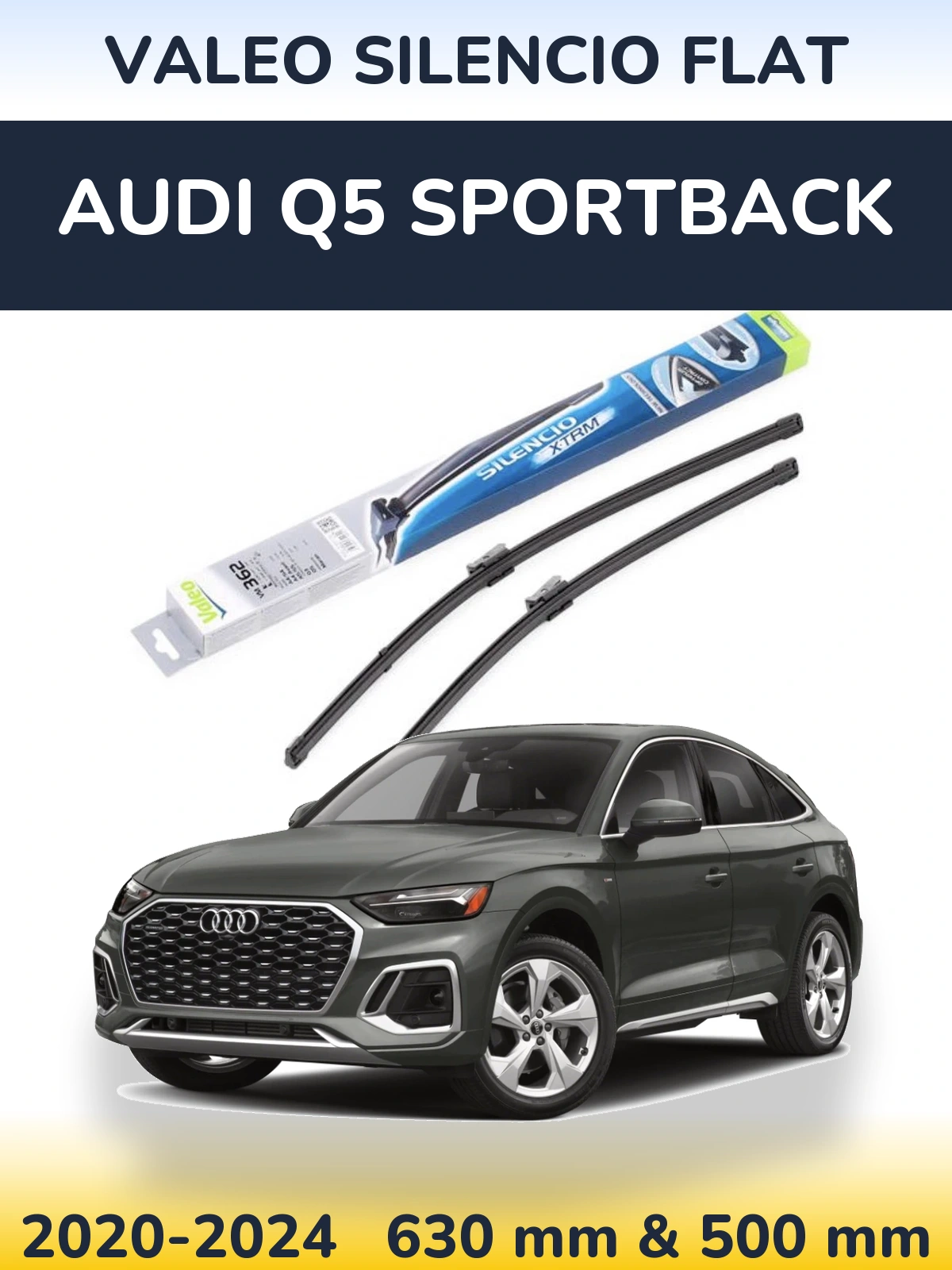 Front wiper blade set Valeo Silencio Flat 600 & 500 mm for Audi Q5 Sportback 2020-2024