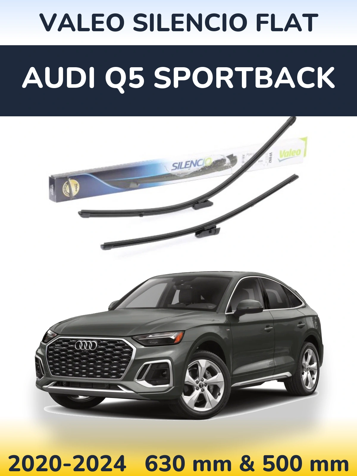 Front wiper blade set Valeo Silencio Flat 630 & 500 mm for Audi Q5 Sportback 2020-2024