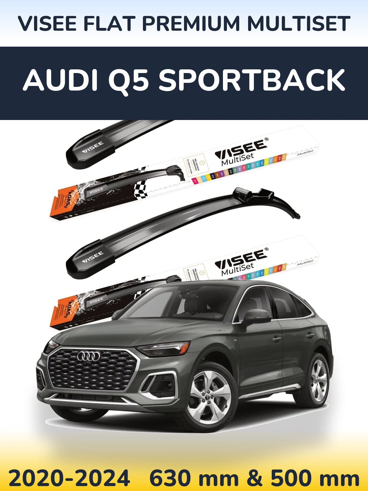 Front wiper blade set VISEE FLAT PREMIUM MultiSet 630 & 500 mm for Audi Q5 Sportback 2020-2024
