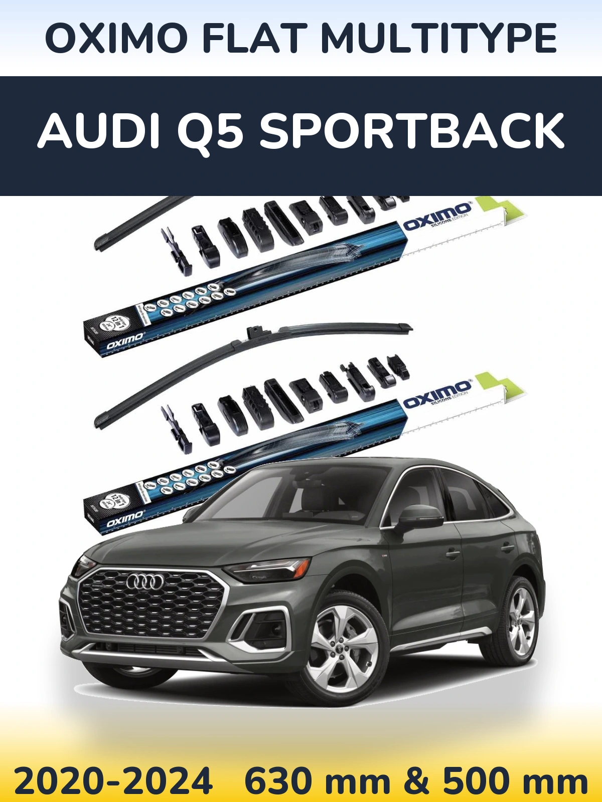 Front wiper blade set Oximo Flat MultiTypee 600 & 500 mm for Audi Q5 Sportback 2020-2024