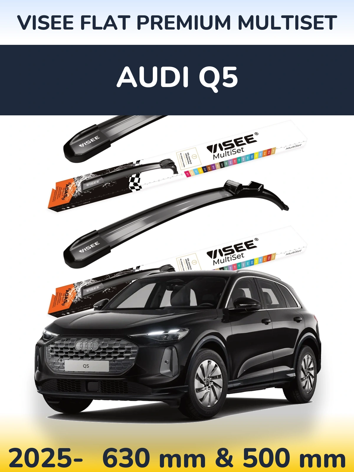 Комплект передніх щіток VISEE FLAT PREMIUM MultiSet 630 & 500 мм для Audi Q5 2025-2026