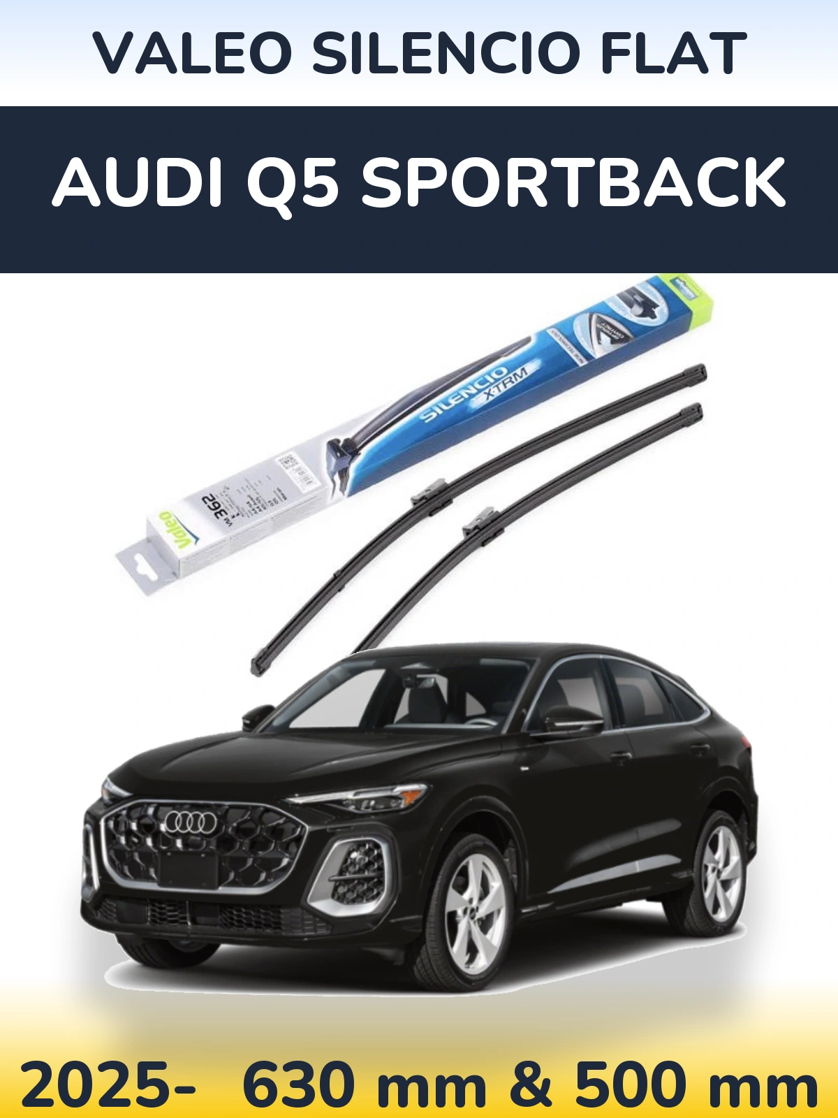 Front wiper blade set Valeo Silencio Flat 600 & 500 mm for Audi Q5 Sportback 2025-2026