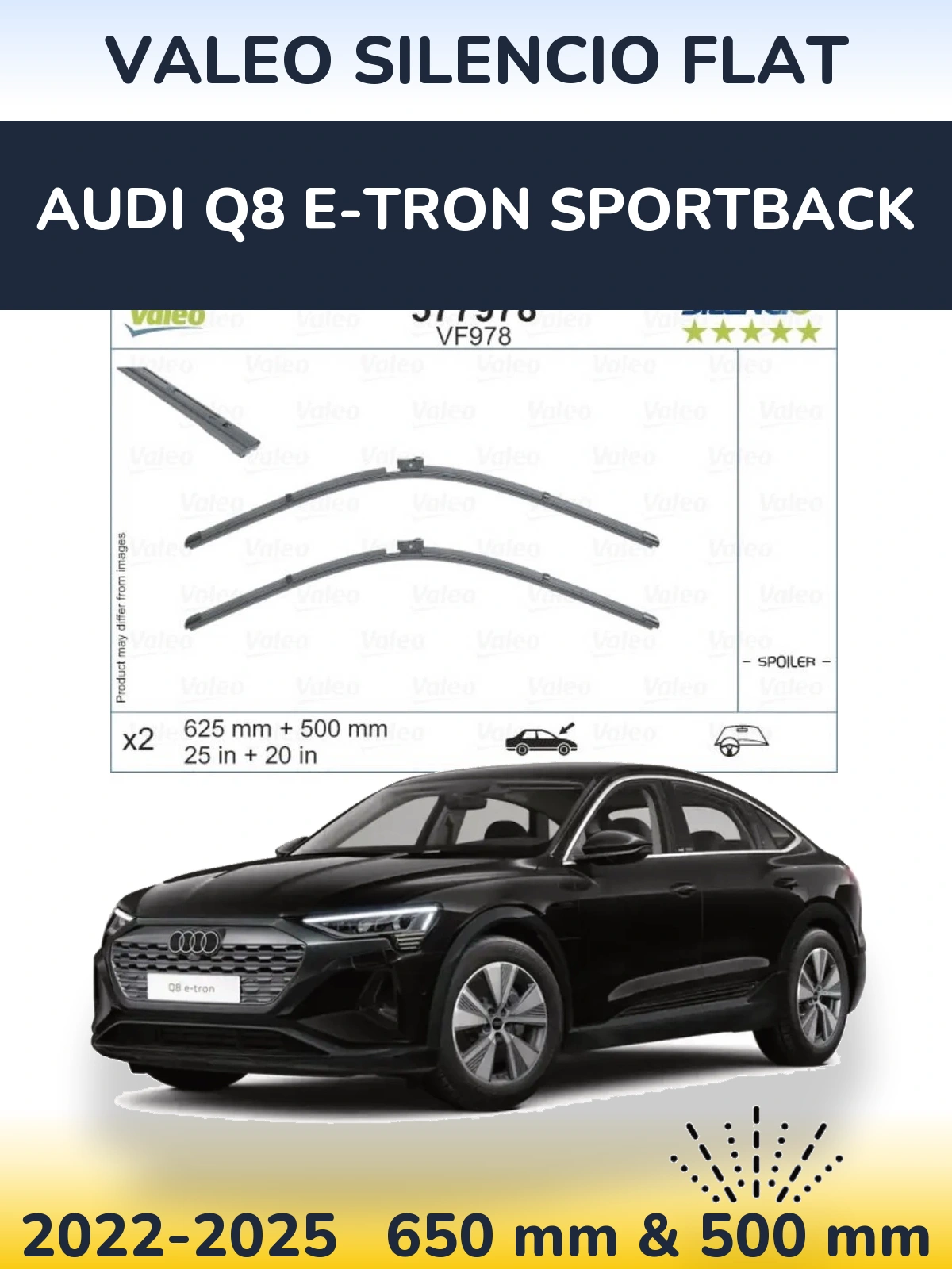 Komplet przednich wycieraczek Valeo Silencio Flat 625 & 500 mm do Audi Q8 e-tron Sportback 2022-2025