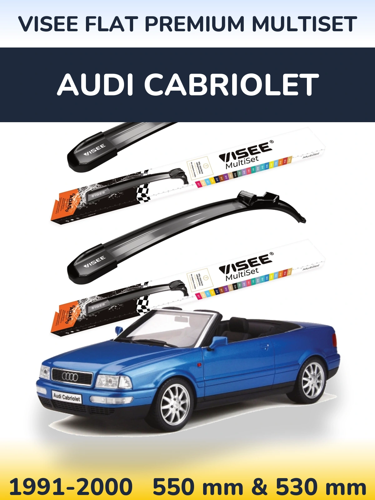 Комплект передних дворников VISEE FLAT PREMIUM MultiSet 550 & 530 мм для Audi Cabriolet 1991-2000