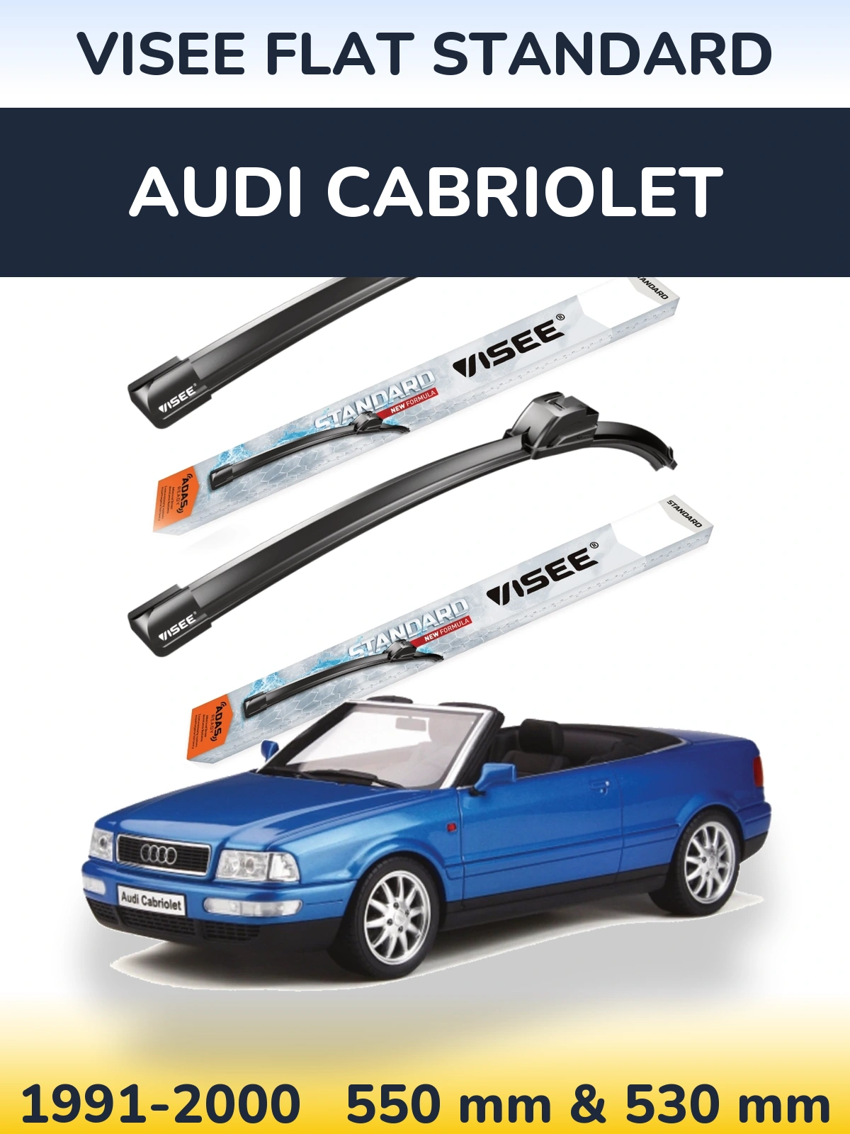 Комплект передніх щіток VISEE FLAT STANDARD 550 & 530 мм для Audi Cabriolet 1991-2000
