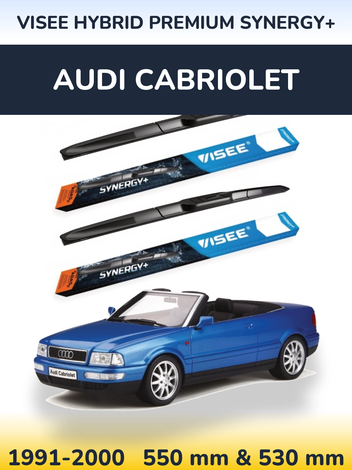 Комплект передніх щіток VISEE HYBRID PREMIUM SYNERGY+ 550 & 530 мм для Audi Cabriolet 1991-2000