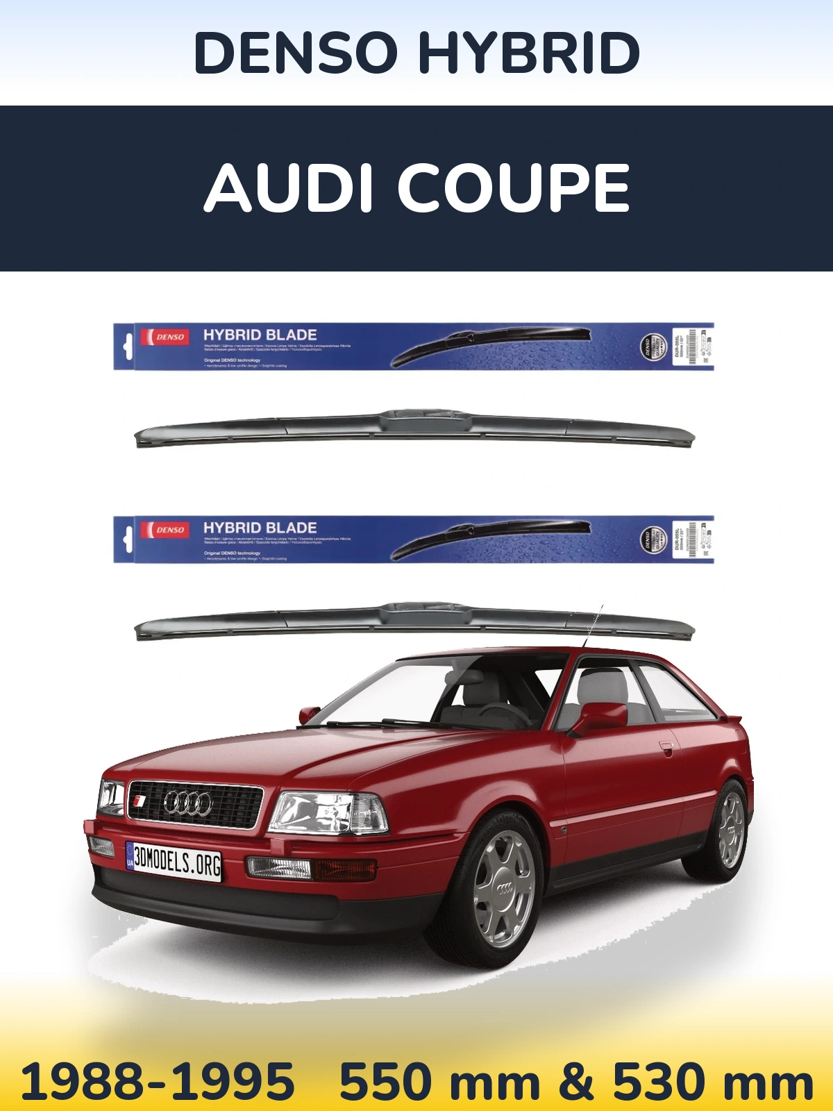 Front wiper blade set Denso Hybrid 550 & 530 mm for Audi Coupe 1988-1995