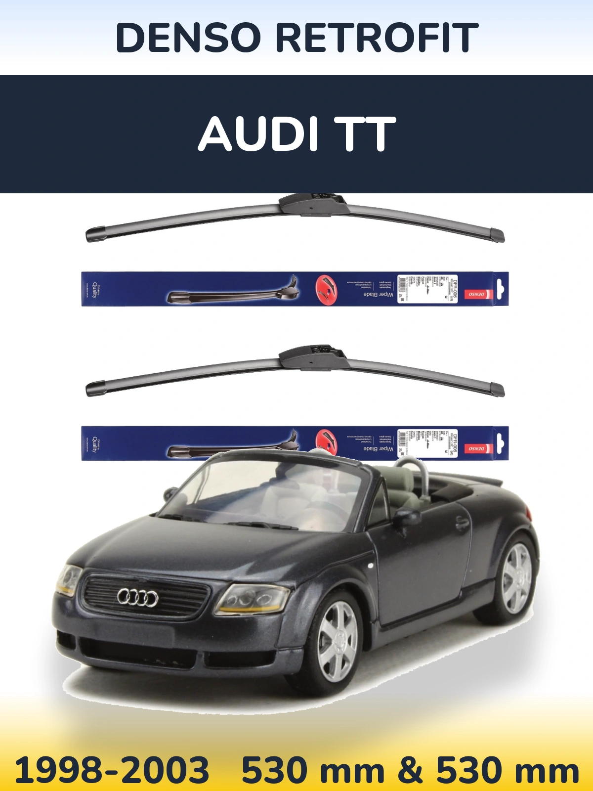 Front wiper blade set Denso Retrofit 530 & 530 mm for Audi TT 1998-2003