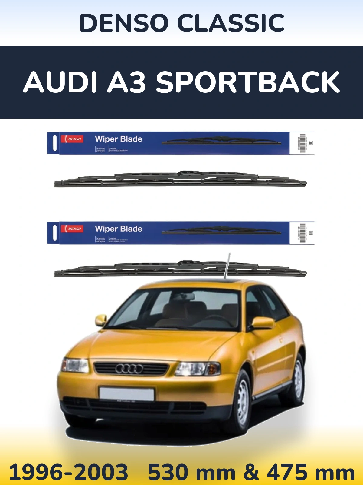 Komplet przednich wycieraczek Denso Classic 530 & 475 mm do Audi A3 Sportback 1996-2003