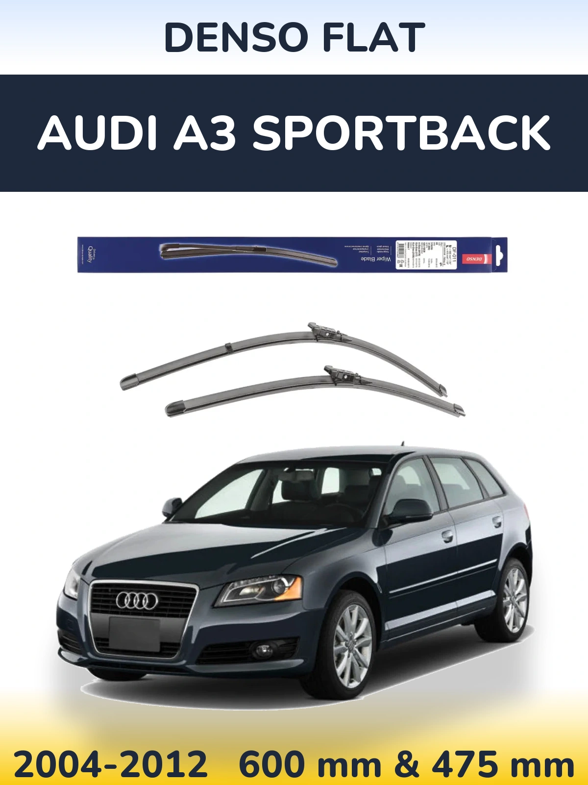 Front wiper blade set Denso Flat 600 & 475 mm for Audi A3 Sportback 2004-2012