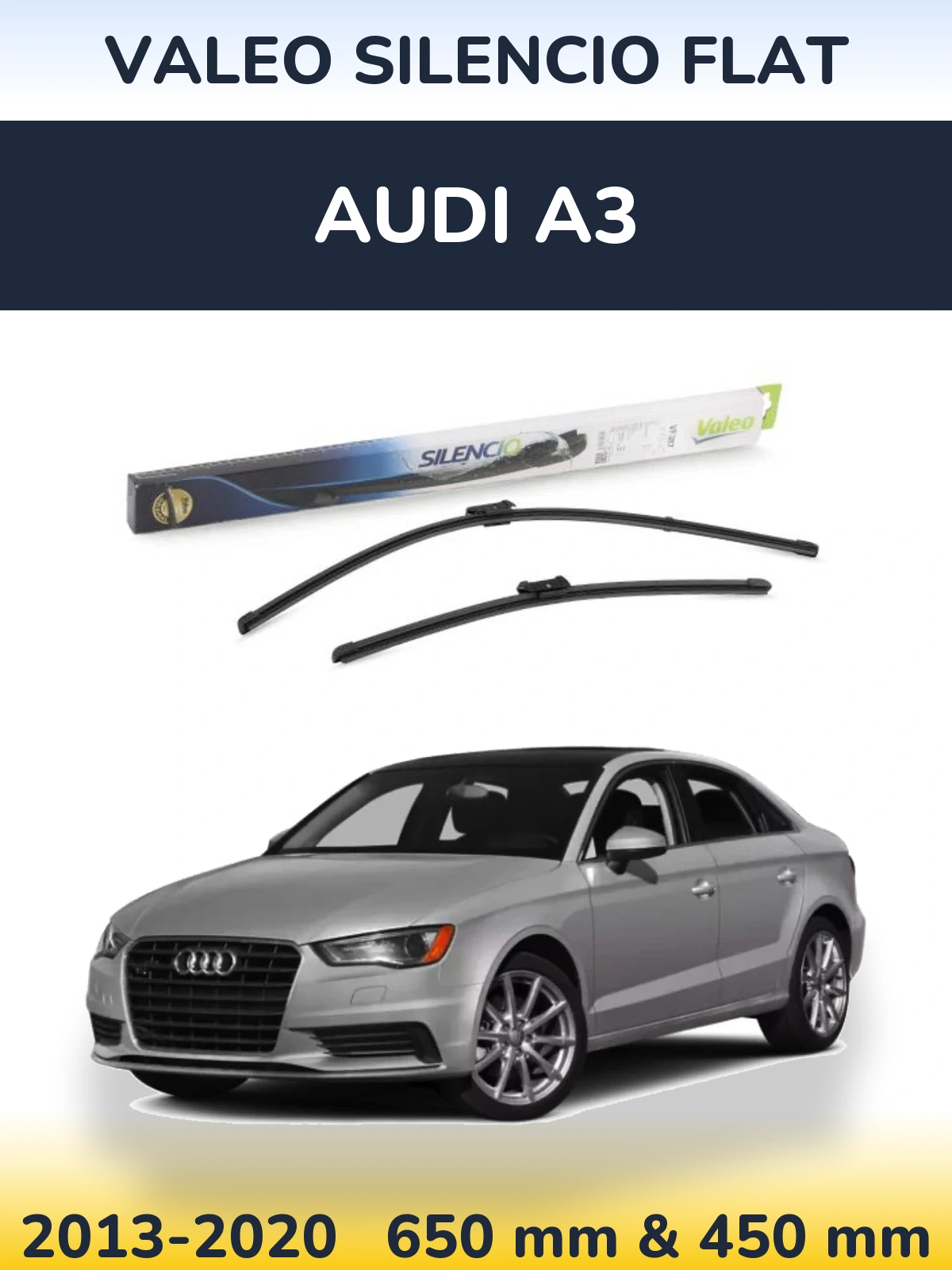 Front wiper blade set Valeo Silencio Flat 650 & 450 mm for Audi A3 2013-2020