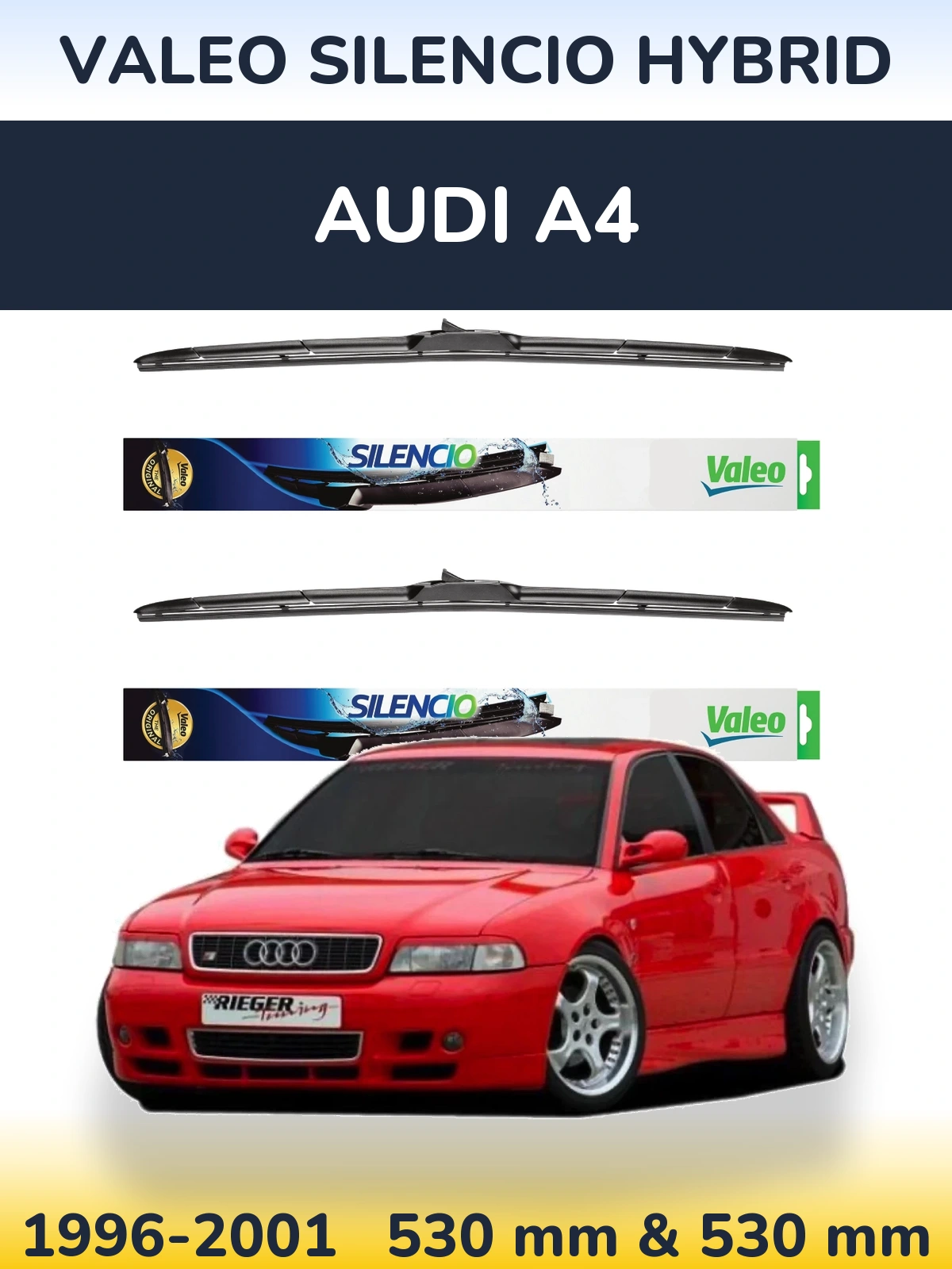 Komplet przednich wycieraczek Valeo Silencio Hybrid 530 & 530 mm do Audi A4 1996-2001