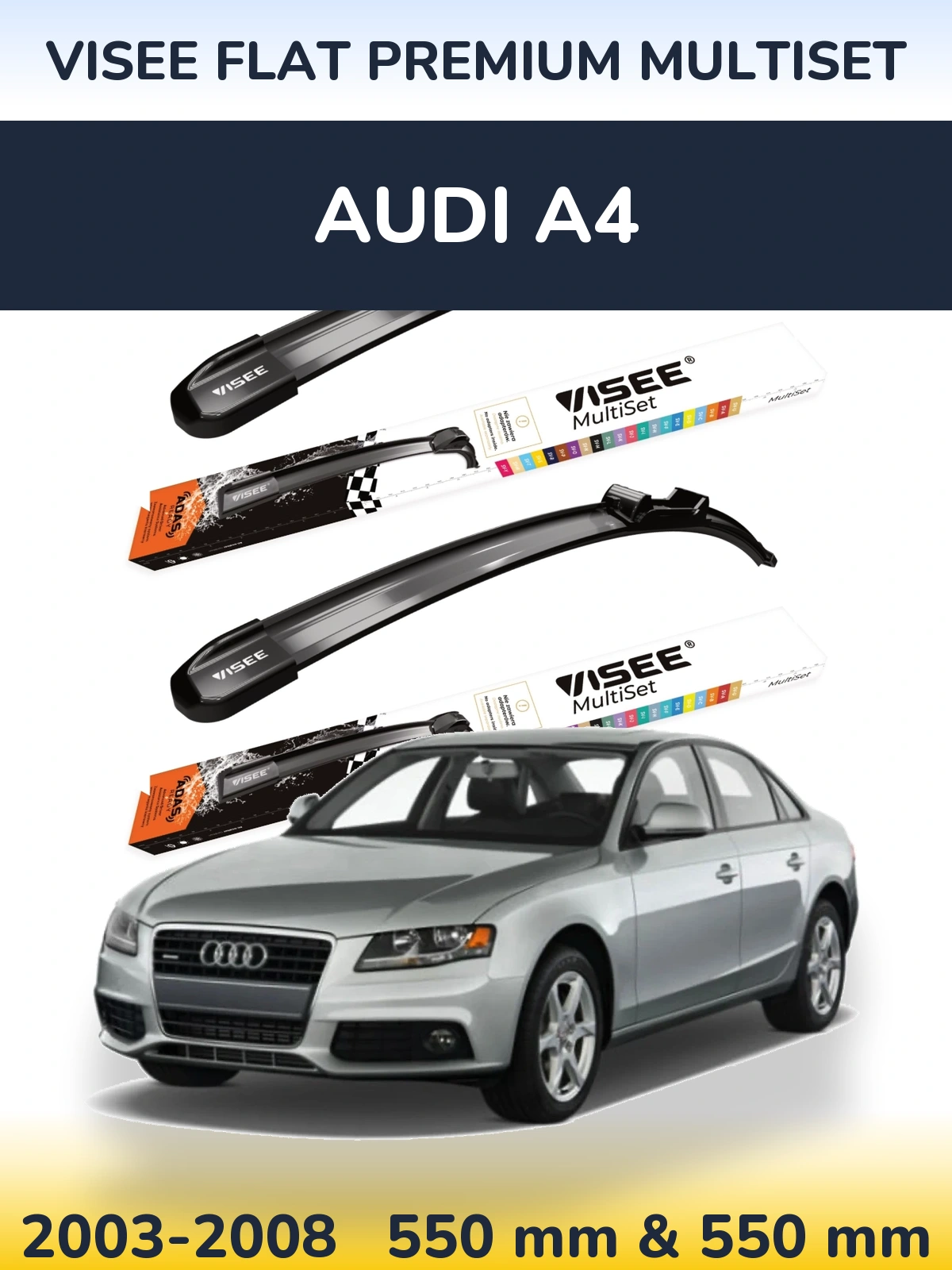Комплект передніх щіток VISEE FLAT PREMIUM MultiSet 550 & 550 мм для Audi A4 2003-2008