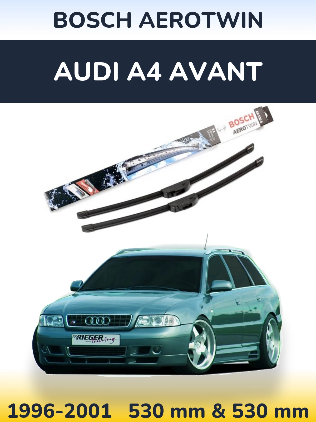 Комплект передних дворников BOSCH AeroTwin 530 & 530 мм для Audi A4 Avant 1996-2001