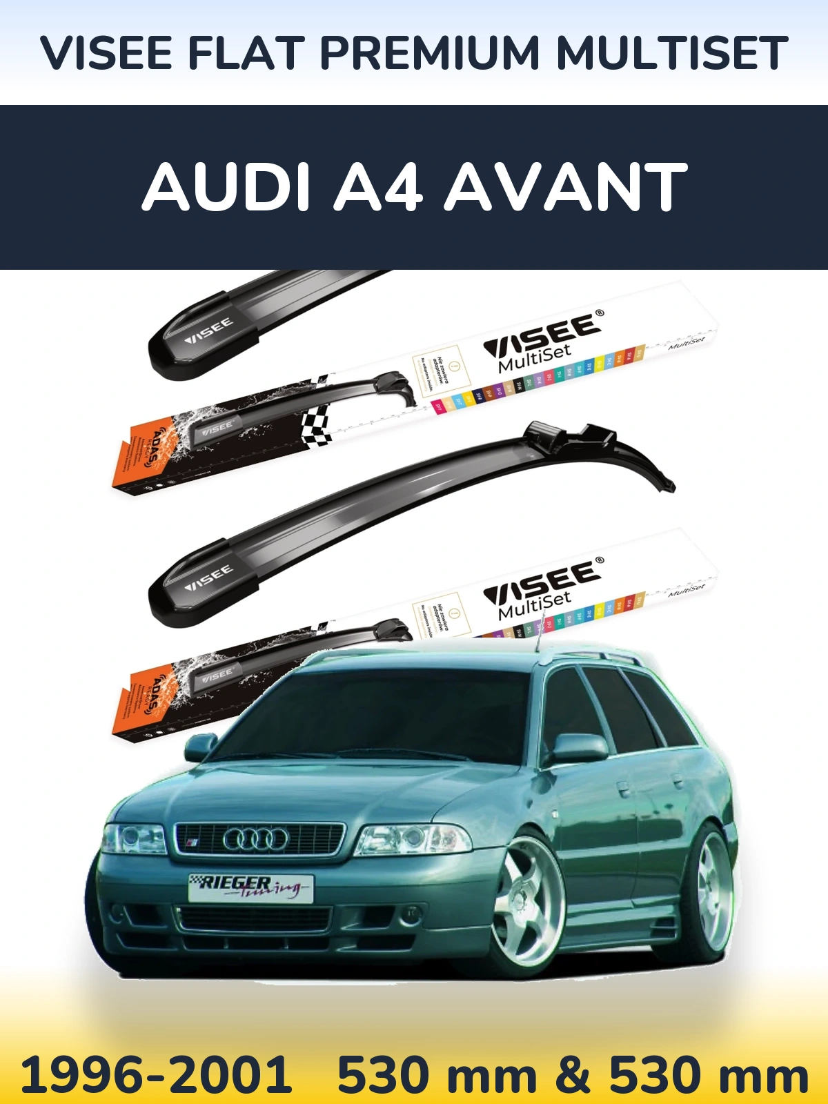 Komplet przednich wycieraczek VISEE FLAT PREMIUM MultiSet 530 & 530 mm do Audi A4 Avant 1996-2001