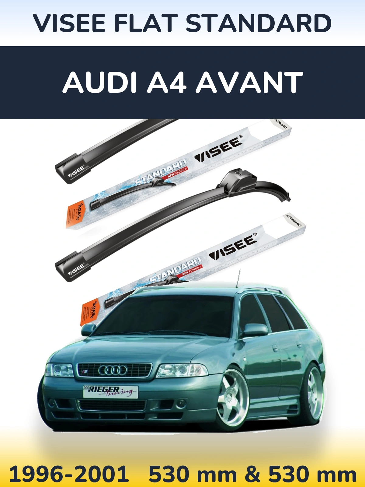 Комплект передних дворников VISEE FLAT STANDARD 530 & 530 мм для Audi A4 Avant 1996-2001