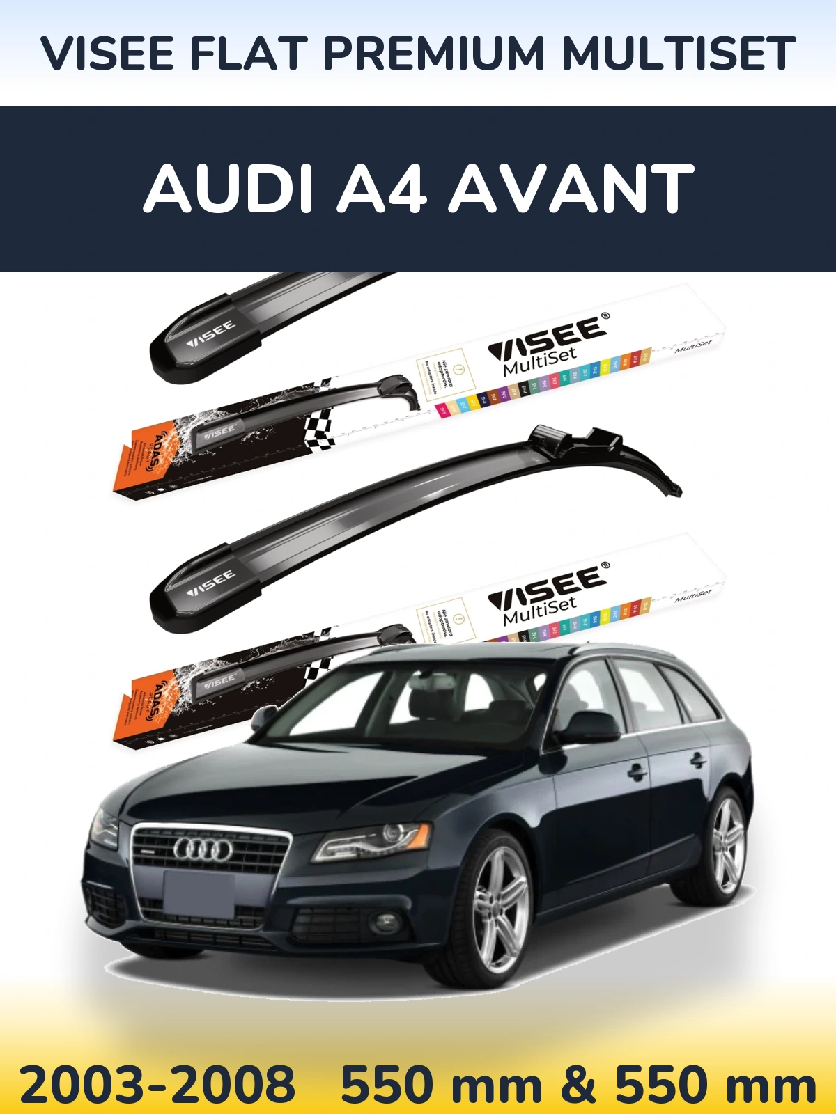 Комплект передних дворников VISEE FLAT PREMIUM MultiSet 550 & 550 мм для Audi A4 Avant 2003-2008