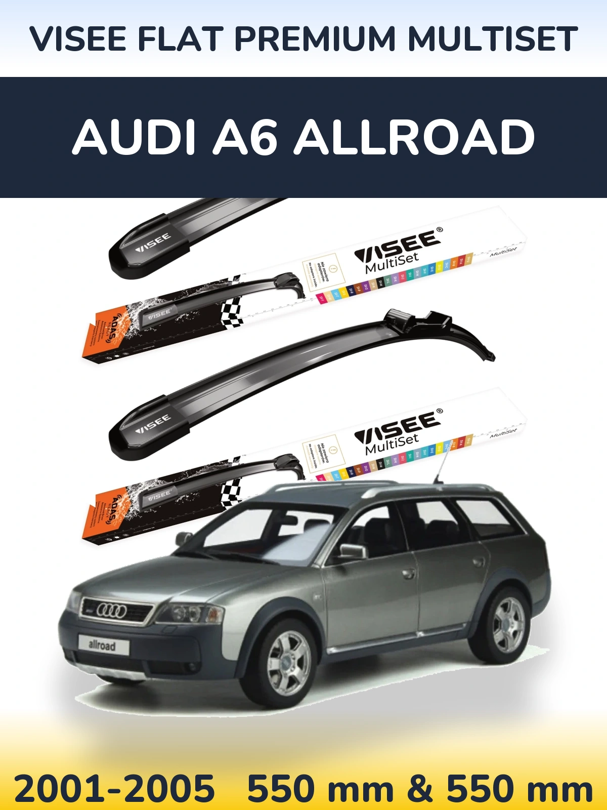 Komplet przednich wycieraczek VISEE FLAT PREMIUM MultiSet 550 & 550 mm do Audi A6 Allroad 2001-2005