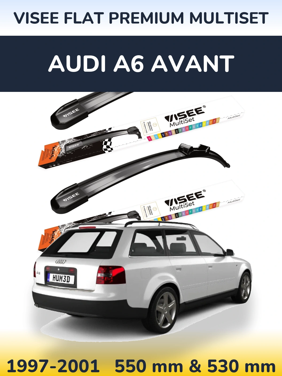 Комплект передних дворников VISEE FLAT PREMIUM MultiSet 550 & 530 мм для Audi A6 Avant 1997-2001
