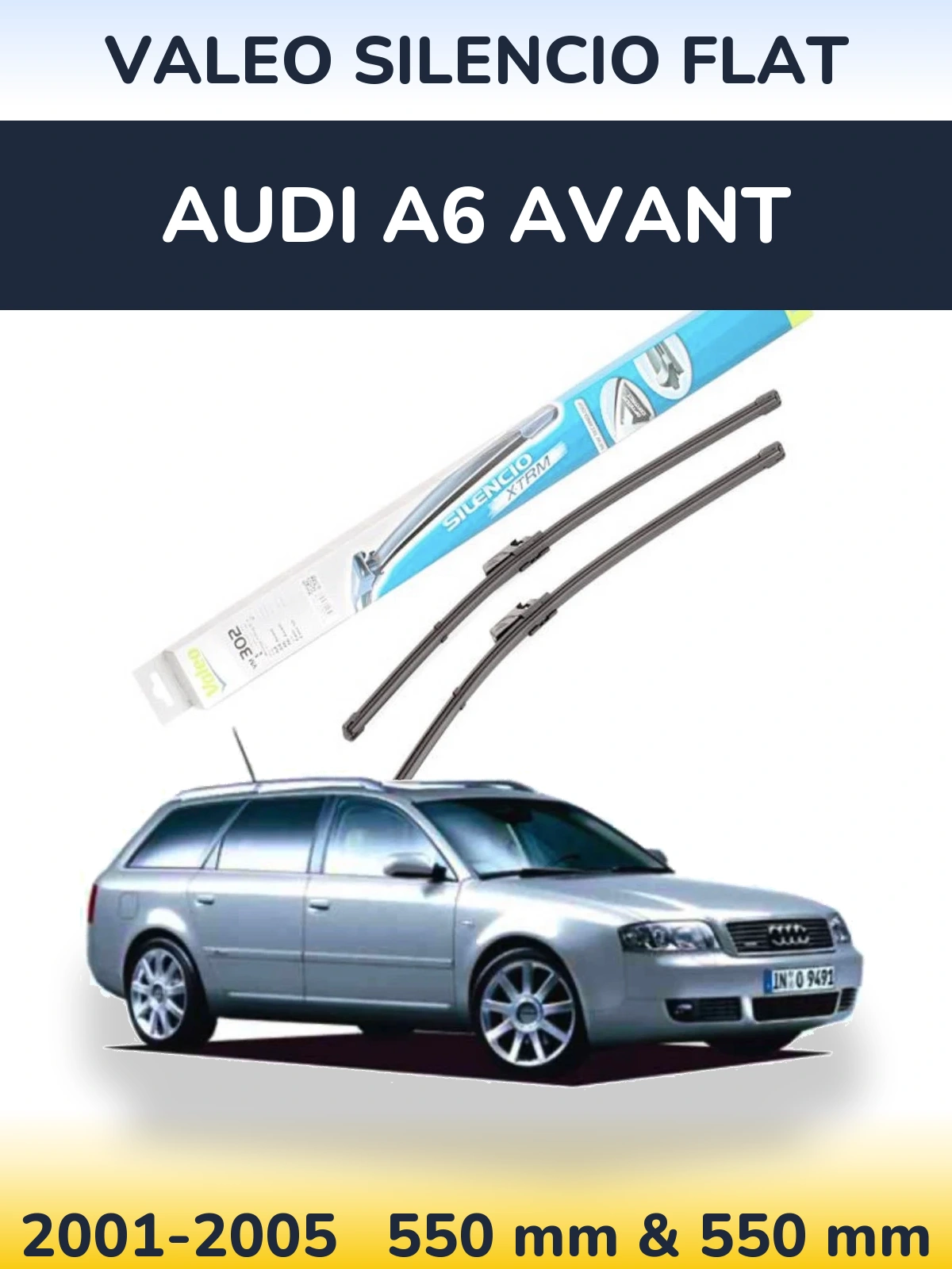Front wiper blade set Valeo Silencio Flat 550 & 550 mm for Audi A6 Avant 2001-2005