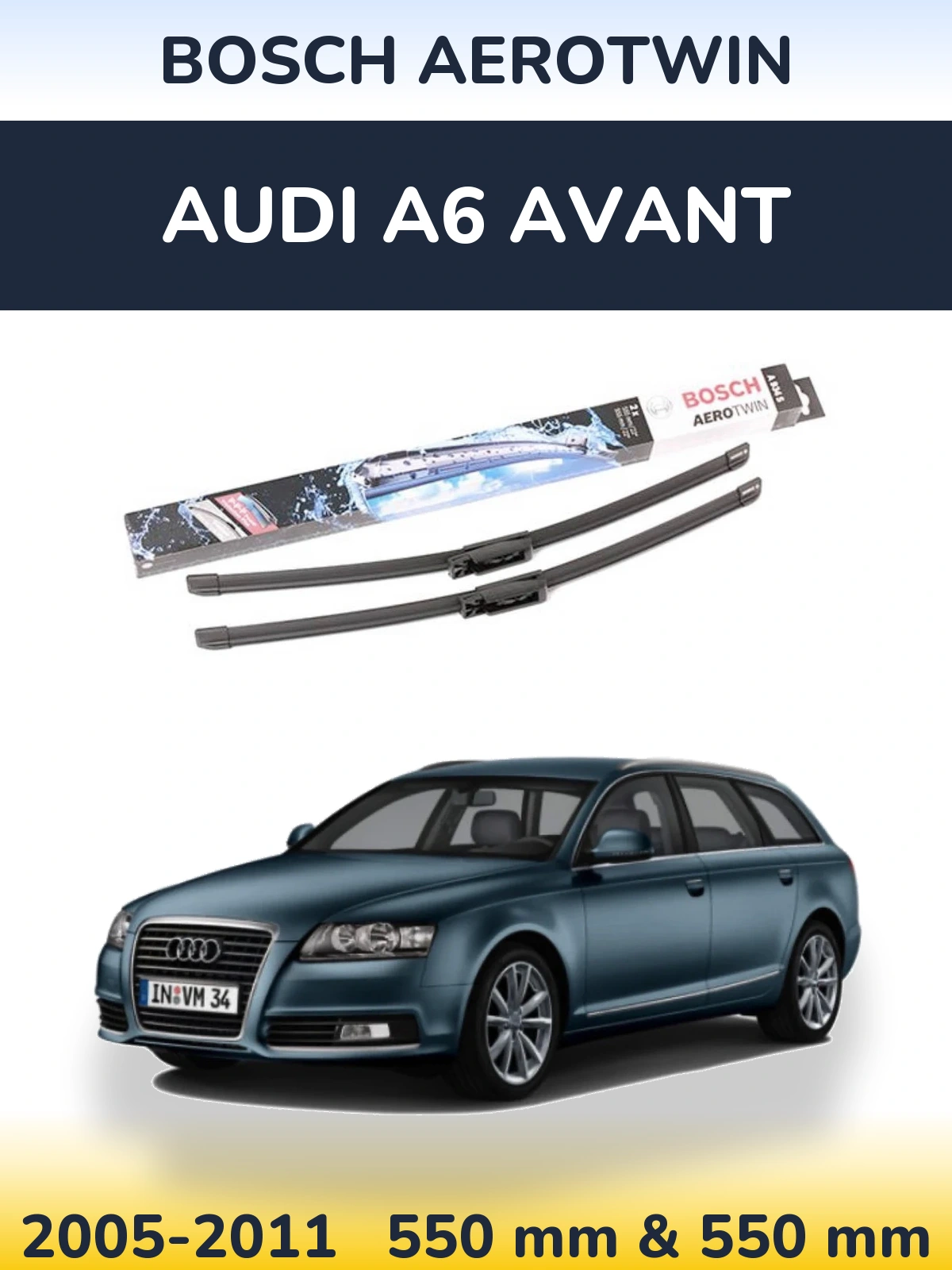 Комплект передних дворников BOSCH AeroTwin 555 & 555 мм для Audi A6 Avant 2005-2011