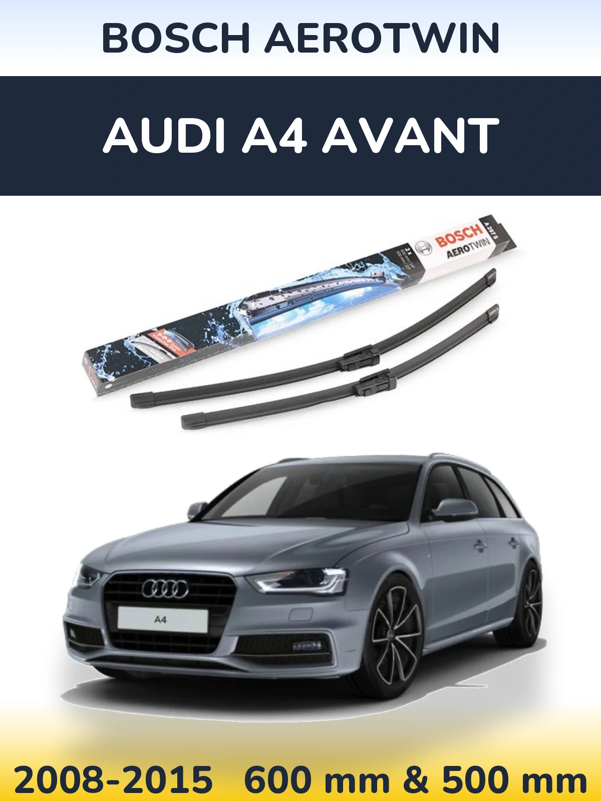 Комплект передніх щіток BOSCH AeroTwin 600 & 500 мм для Audi A4 Avant 2008-2015