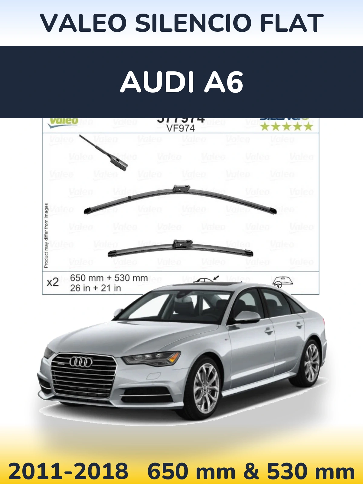 Комплект передних дворников Valeo Silencio Flat 650 & 530 мм для Audi A6 2011-2018