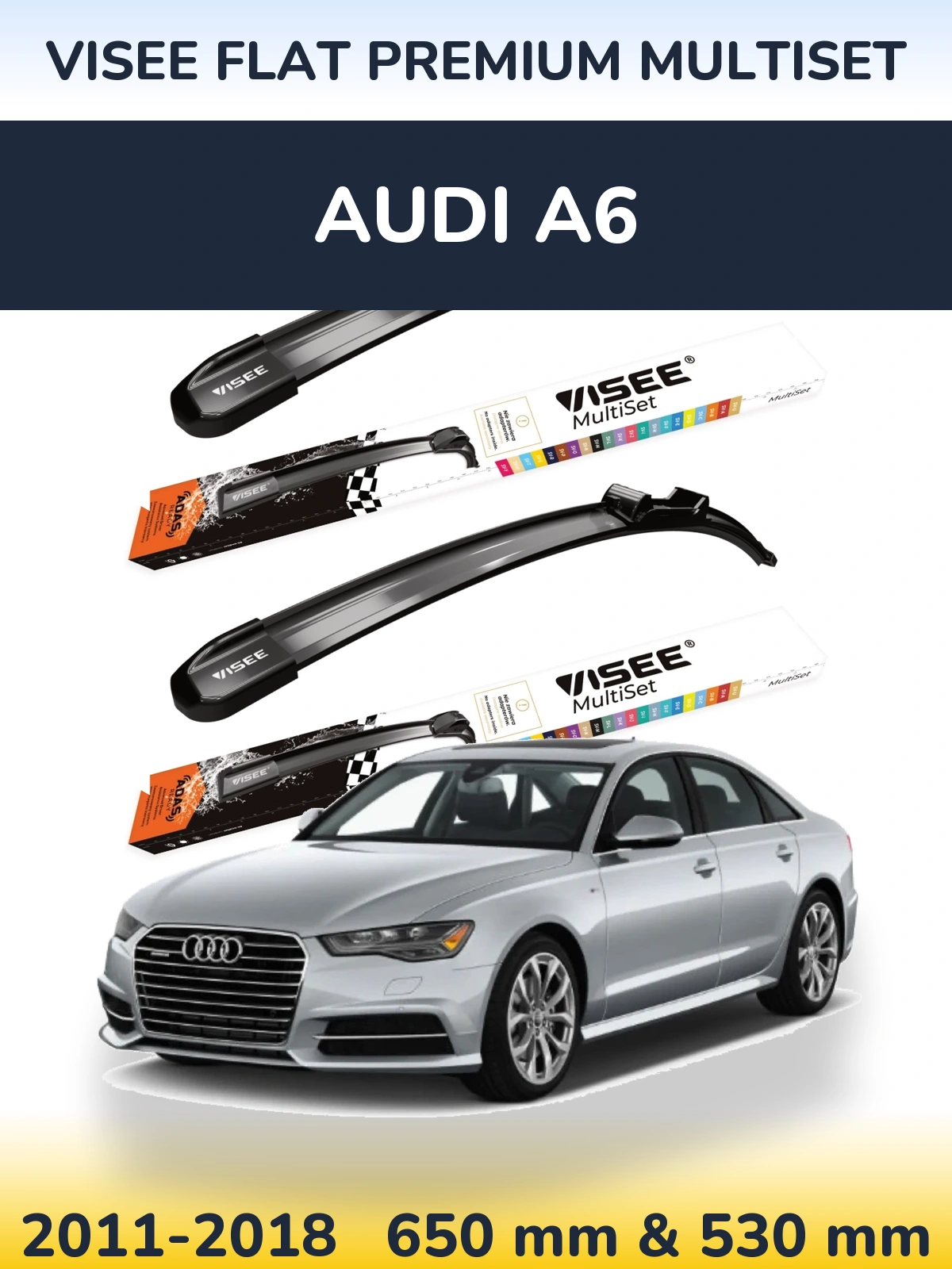 Комплект передніх щіток VISEE FLAT PREMIUM MultiSet 650 & 530 мм для Audi A6 2011-2018