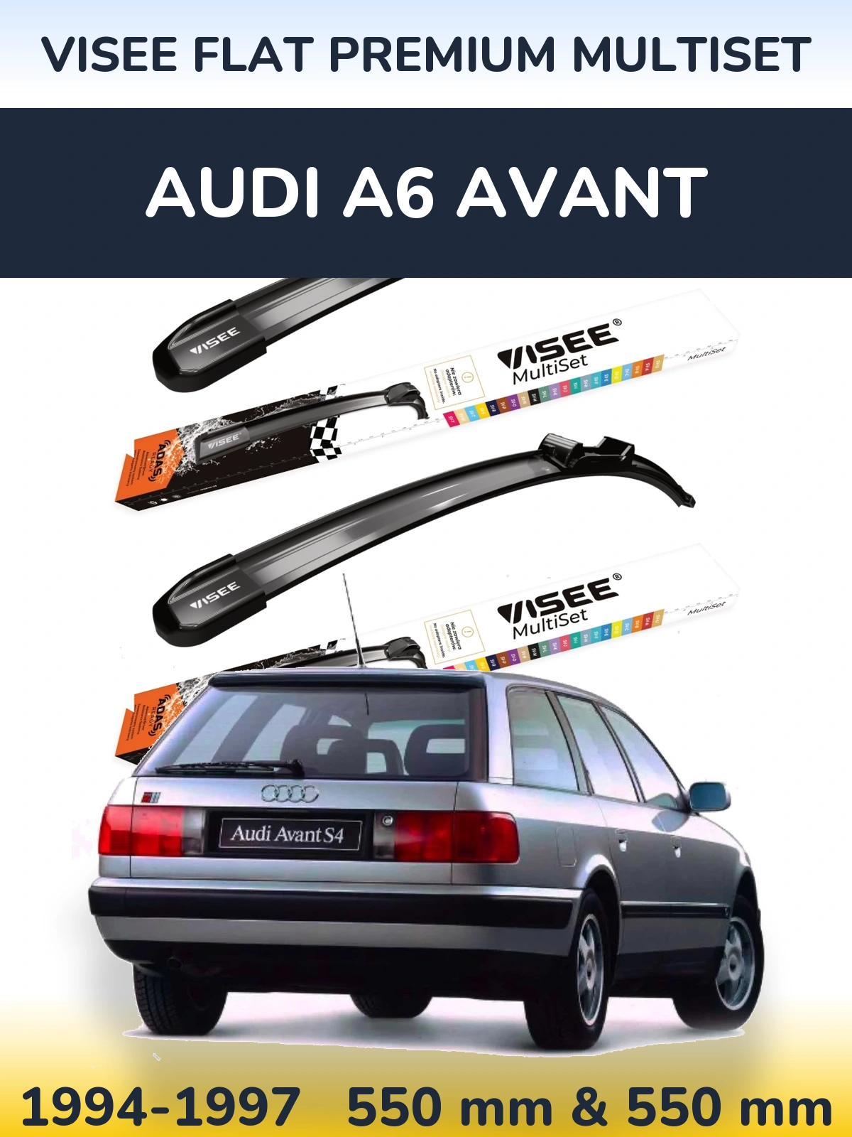 Komplet przednich wycieraczek VISEE FLAT PREMIUM MultiSet 550 & 550 mm do Audi A6 Avant 1994-1997