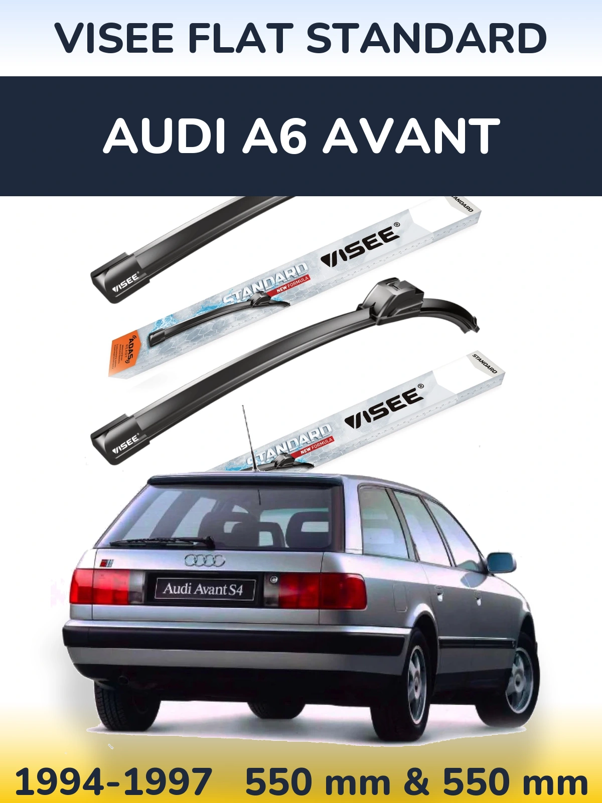 Komplet przednich wycieraczek VISEE FLAT STANDARD 550 & 550 mm do Audi A6 Avant 1994-1997