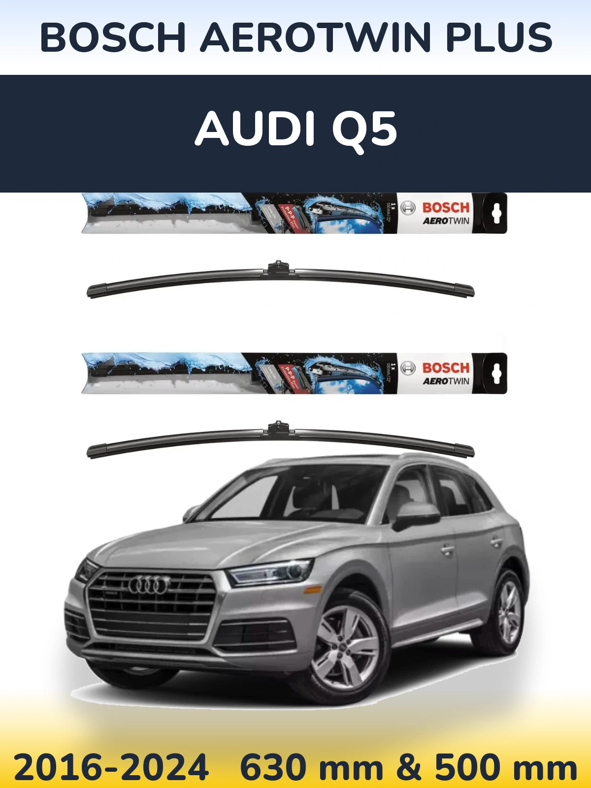 Front wiper blade set BOSCH AeroTwin Plus 600 & 500 mm for Audi Q5 2016-2024